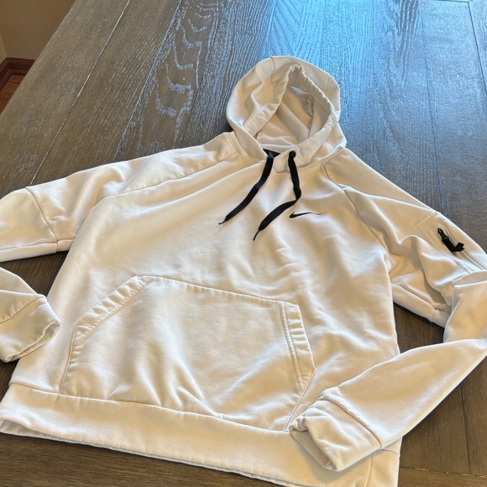 Nike Thermal Fit White Hoodie with Black Accents embroidered  hoody sweatshirt